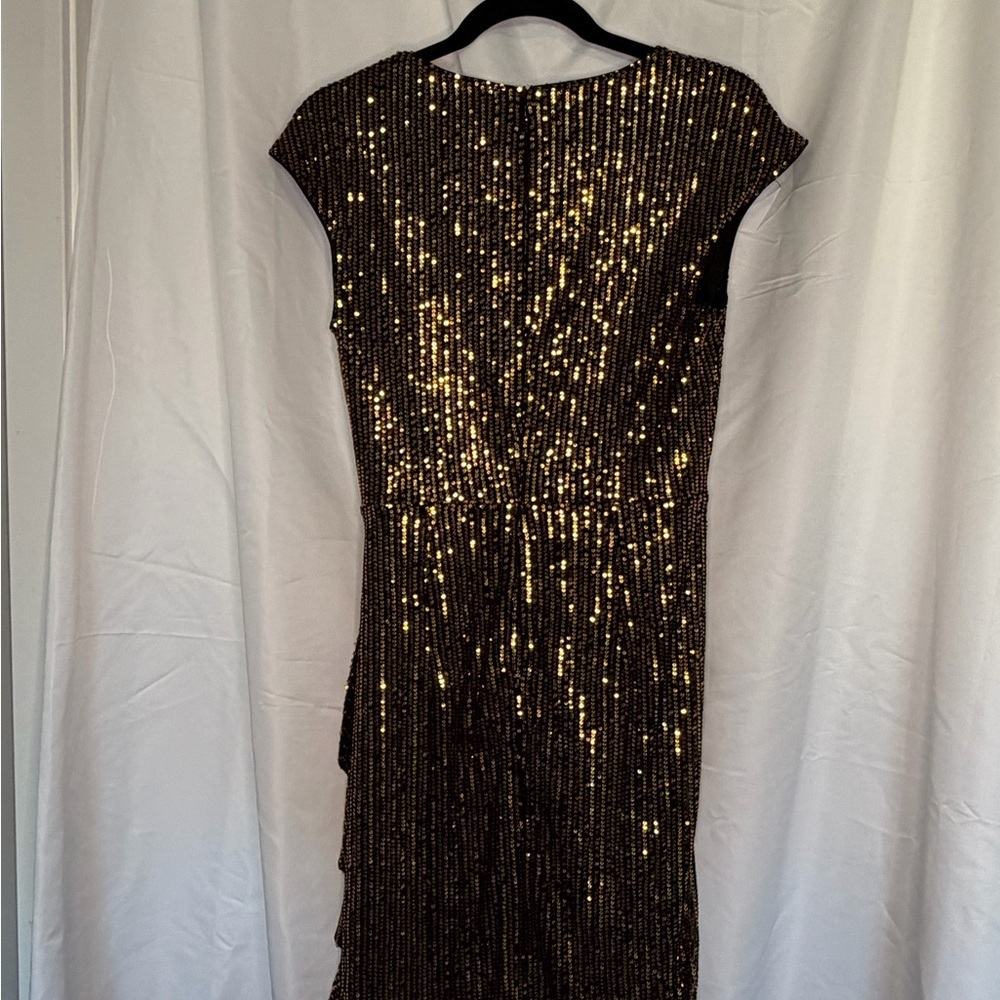 Grace Karin Black and Gold Sequin Midi V-neck Bodycon cocktail Dress - Picture 2 of 6